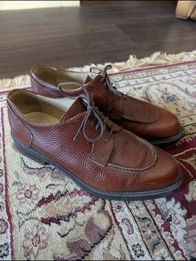 BRASSBOOT Made In Italy Red Brown Pebbled Leather Vintage Chunky Derby Shoes